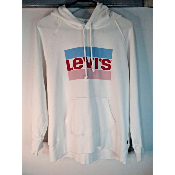Levi's Retro White Long Sleeve Hoodie, Drawstring, Colorblock Logo, Unisex S - Picture 4 of 13